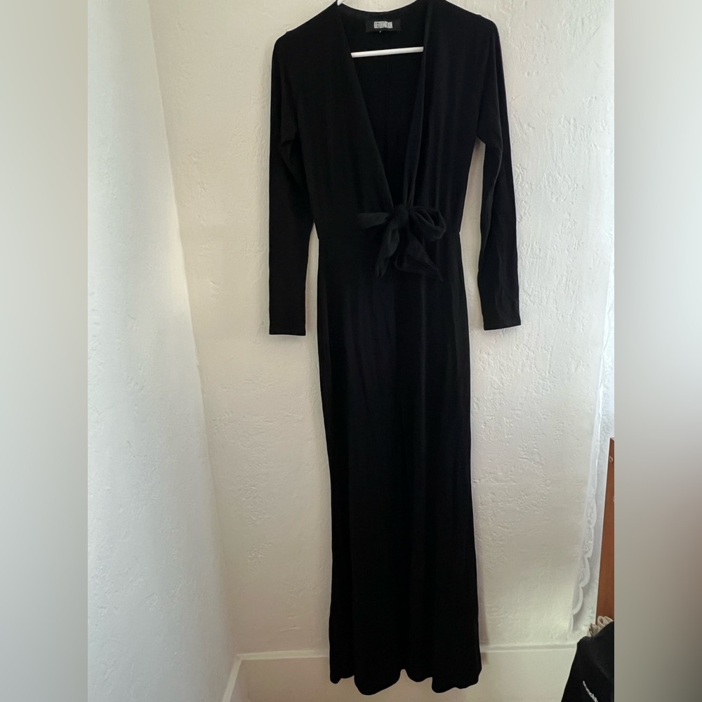 Reformation Tie Front Black Maxi Dress Small